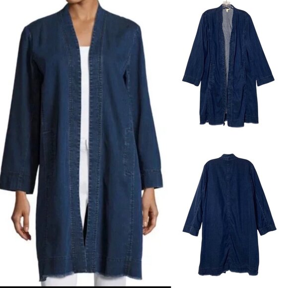 Eileen Fisher Organic Stretch Cotton Denim Jacket Cardigan Boho Women's Size M - Picture 1 of 8